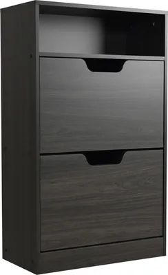 Produktbild von Relaxdays Schuhschrank mit Ablage, HBT 102x60x24 cm, für 8 Paar, 2 Klappen, Flur, schmaler Schuhkipper, Holzoptik, grau