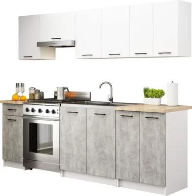 Produktbild von Küchenzeile OLIWIA 2.4m Modulares Weiß, Betonoptik B240xH203xT46 cm