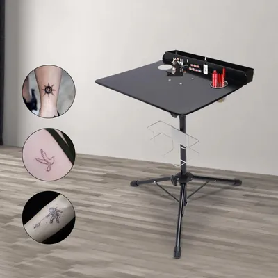 Immagine prodotto di Tavolo per tatuaggi e nail art - Postazione di lavoro per salone - Regolabile in altezza - Sollevatore idraulico - Mobile - Nero