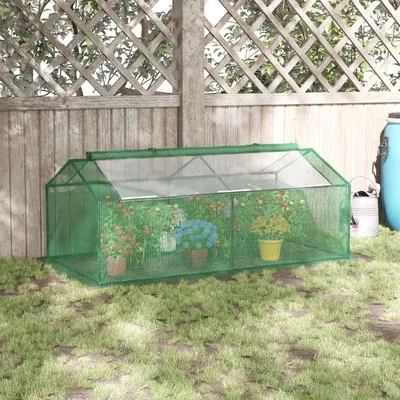 Produktbild von Foliengewächshaus mit 2 Netzfenstern, Mini Tomatenhaus Treibhaus, PE-Gitterfolie Stahlrahmen, Grün | 180 x 90 x 70 cm | 130 g/m² | 3,5 kg