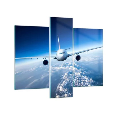 Produktbild von Bilder auf glas - Flugzeug himmel wolken flug - 95x80cm - Glasbilder - Wandbilder - Kunstdruck - zum Aufhängen bereit - Wanddekoration aus Glas - Glas Bilder - Wandbild auf Glas - GCB95x80-2723