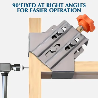 Image de Lot de 2 pinces d'angle - Pinces d'angle à 90° - Acier inoxydable - Mâchoires pivotantes réglables - Conception ouverte - Pour bois, tuyaux métalliques, barres d'acier et verre