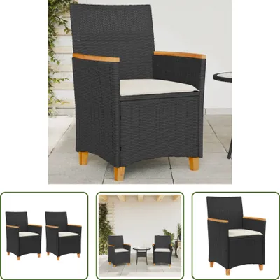 Produktbild von The Living Store Gartenstühle mit Kissen 2 Stk. Schwarz Poly Rattan Massivholz