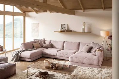 Produktbild von KAWOLA Sofa MADELINE Wohnlandschaft U-Form Cord rosa Longchair rechts