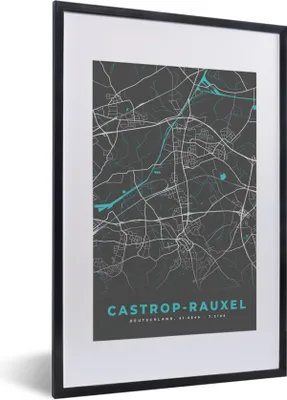 Produktbild von MuchoWow® Gerahmtes Poster Castrop Rauxel - Stadtplan - Blau - Karte - Deutschland 40x60 cm - Poster mit Schwarzem Bilderrahmen Wandposter Rahmen Foto Bilder - Poster in Rahmen