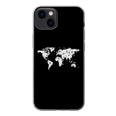 Produktbild von MuchoWow® Handyhülle Schutzhülle Hülle für iPhone 13 Weltkarte - Blätter - Schwarz Silikon Softcase Handy Hülle - Karteninhaber