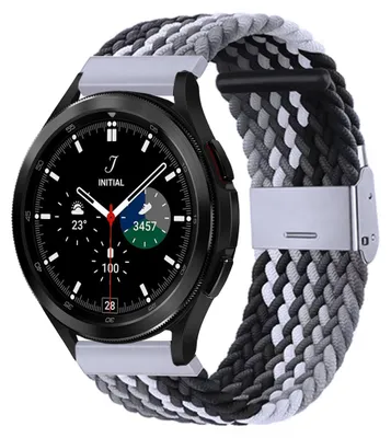Produktbild von By Qubix Braided Nylonarmband - Grau / Schwarz - passend für Samsung Galaxy Watch 4 Classic - 42 mm / 46 mm