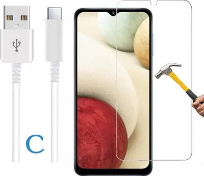Produktbild von ino 2in1 Set Schutzglas + USB-Kabel kompatibel mit Samsung Galaxy A12 / M12 Panzerglas harte Schutzfolie Panzerfolie Displayschutzglas Harte Folie Schutz Glasfolie Displayglas 9H