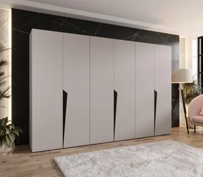 Obrázek produktu pro Velká šatní skříň 300 cm SORAYA 1 - kašmír / černé úchyty