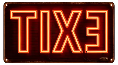 Produktbild von Blechschild „EXIT“ 20x30 cm, Schwarz/Rot – wetterfest, rostfrei, vorgebohrte Löcher – Metallschild mit Neon-Schriftzug – Wanddeko im Industrie-Look für Bar, Loft, Café oder Wohnzimmer