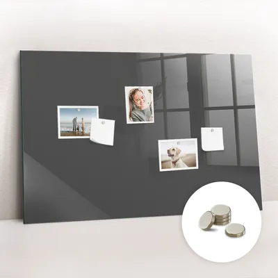 Obrázek produktu pro Magnetická Tabule na Zeď Skleněná - Memo Board Kleněnou Přední Stranou - 5 magnetů v balení - 90x60 cm - Šedá barva