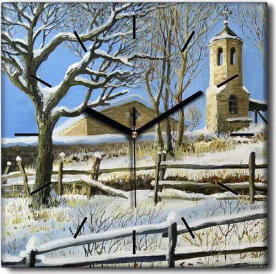 Produktbild von Coloray Uhr auf Leinwand 30x30 cm Wand Uhr Dekoration Wohnzimmer Segeltuch schwarze Hände -Berge Schneekirche.
