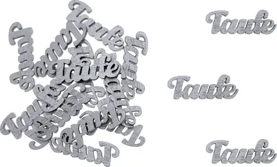 Produktbild von Oblique Unique Holz Konfetti Set Taufe Schriftzug 18 Stk. Tischdeko für Taufe Traufe Hochzeit Deko Junge Mädchen Streudeko - silber