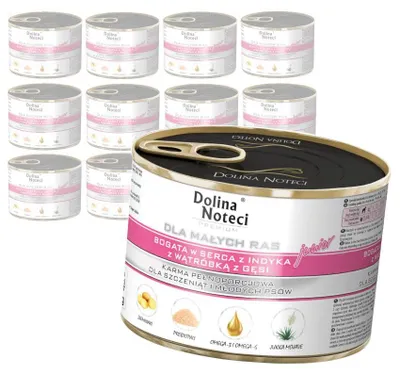 Zdjęcie produktu dla Dolina Noteci Premium 12x185g Bogata w Serca z Indyka z Wątróbką z Gęsi Mokra Karma Dla Szczeniąt Małych Ras