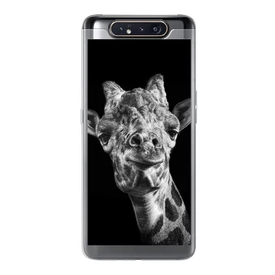 Produktbild von MuchoWow® Handyhülle Schutzhülle Hülle für Samsung Galaxy A80 Giraffe vor schwarzem Hintergrund in schwarz und weiß Silikon Softcase Handy Hülle - Schutzdeckel