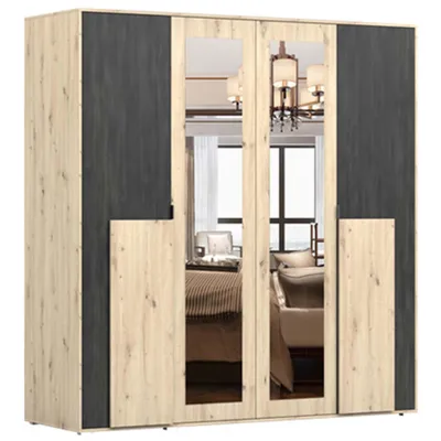 Image de Armoire à portes battantes Armoire 200 cm Artisan chêne/noir avec miroirs Bafra
