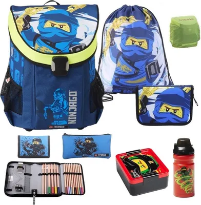 Produktbild von Lego Ninjago Schulranzen Set 8tlg. EASY Ninja Jay Blau Ranzen 1. Klasse mit Ninjago Brotdose und Trinkflasche