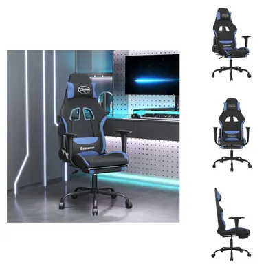 Produktbild von vidaXL Gaming-Stuhl mit Fußstütze Schwarz und Blau Stoff -  Gaming-Sessel