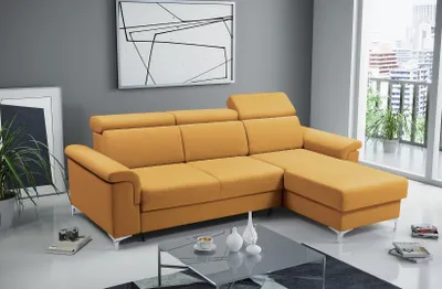 Image de canapé d'angle 252 cm universel MARTIN avec fonction sommeil Canapé à ressorts ondulés salon (jaune)