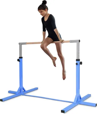 Produktbild von Kinder Gymnastik Turnreck, Reckstange 12-stufige höheverstellbar, Trainingsstange Tanzstange bis 100kg belastbar für Kinder Junior, Trainingsgeräte aus Stahlgestell & Massivholz