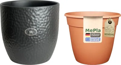 Produktbild von MePla - Set - Übertopf Boston ø24 - Anthrazit-matt + Pflanztopf ø22