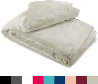 A folded fleece blanket is shown against a white background.