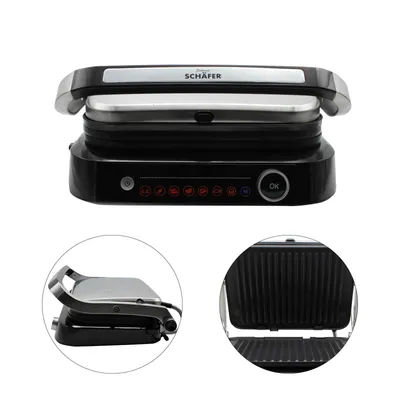 Produktbild von SCHÄFER LED Kontaktgrill antihaftbeschichtet 2100 Watt Silber