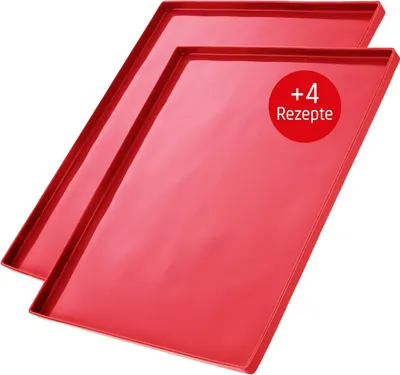 Produktbild von Coolinato Silikon Backmatte mit Rand Set 2tlg. 36,5 x 27 cm ROT, inkl. 4 Rezepten