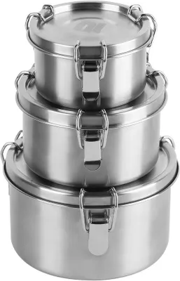 Immagine prodotto di Contenitori per alimenti in acciaio inossidabile, ermetici, set da 3 pezzi, argento