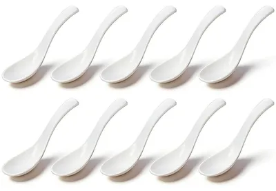 Produktbild von Suppenlöffel 10er-Set Melamin Weiß Asiatischer Suppenlöffel