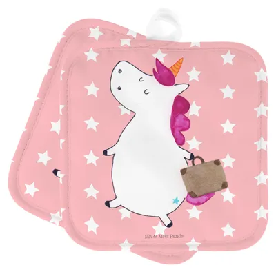 Produktbild von Mr. & Mrs. Panda Topflappen Einhorn Koffer - Rot Pastell - Geschenk, Kochlappen, Spaß, Set, Unicorn, Topflappenset, Gepäck, Einhörner, Lustig, topfhalter, Topfuntersetzer