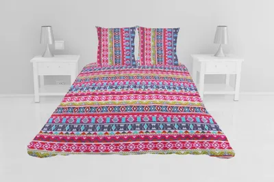 Image de Couvre lit microfibre + taies Ethnique coloree