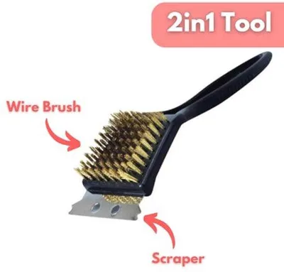 Obrázek produktu pro Ergonomický čisticí kartáč na gril s škrabkou – 20 cm, pro důkladné čištění