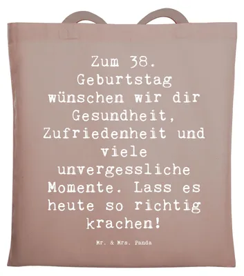 Produktbild von Mr. & Mrs. Panda Shopping Tasche Spruch 38. Geburtstag Feiern - Braun Pastell - Geschenk, Motivation, Alter, Happy Birthday, Jutetasche, Liebe, Tote Bag, Tragetasche