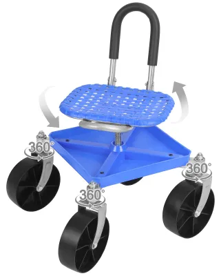 Produktbild von Gartenrollstuhl, höhenverstellbarer Gartenwagen, um 360 Grad drehbarer Gartenhocker mit Werkzeugablage, rollbarer Arbeitsstuhl für Gärtner und Senioren