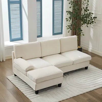 Image de OKWISH Canapé d'Angle 3 Places - Canapé L Beige avec Méridienne, Design Moderne pour Salon