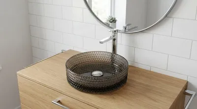 Obrázok produktu pre SAT PURITY umývadlo na dosku Ø 36 cm z dymového skla, s reliéfnou štruktúrou