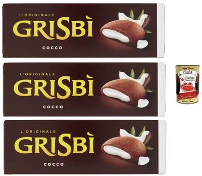 Produktbild von Grisbì Cocco – Gefüllte Kekse mit Kokoscreme, italienisches Gebäck, 3x 135 g – knusprig außen, cremig innen – von Matilde Vicenzi + Italian Gourmet polpa 400g