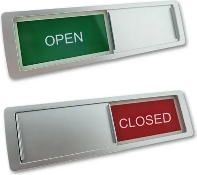 Obrázek produktu pro Posuvná cedule CombiCraft s "Open-Closed" ve stříbrné barvě 178 x 50 mm - sada 5 ks