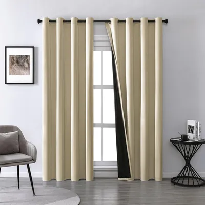Produktbild von 2 Stück Vorhänge Verdunkelungsvorhang Blickdicht Vorhang Gardinen mit Ösen für Wohnzimmer Schlafzimmer, B132xH241cm, Beige