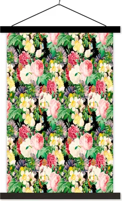 Produktbild von MuchoWow® Textilposter Blumen - Frühling - Muster 60x90 cm mit schwarzem Rahmen - Poster Wohnzimmer