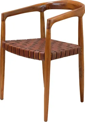 Produktbild von home24 Armlehnenstuhl - Echtleder / Teak Massiv