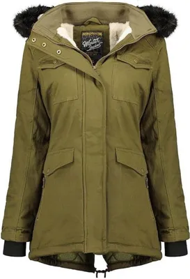 Productafbeelding van Winterjas voor meisjes, merk Geographical Norway, model Celeste, kleur khaki, met capuchon, maat 128