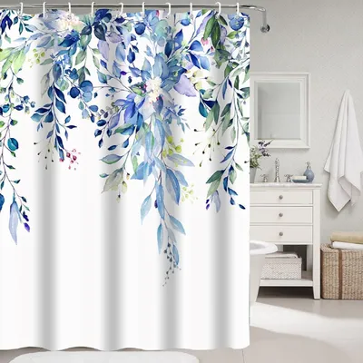 Produktbild von Duschvorhang Textil 200x240cm Blau Anti-Schimmel Wasserdicht Waschbar mit Haken