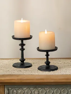 Immagine prodotto di Candeliere a colonna, lampadario vintage, candelieri: set di 2 candelieri in metallo
