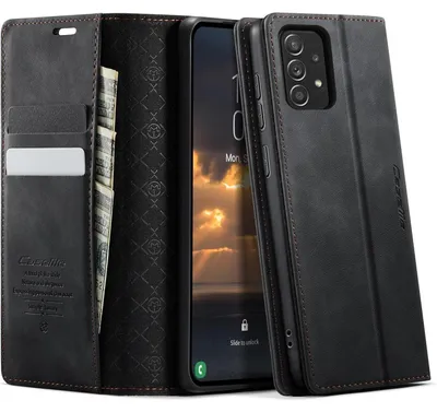 Obrázek produktu pro Obal na mobil Samsung Galaxy A52S 5G / A52 4G 5G, skládací, z umělé kůže, s RFID ochranou, slot na karty, stojánek, černý