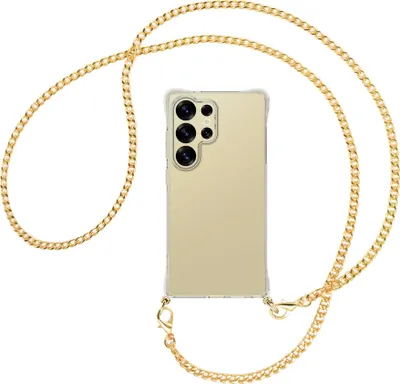 Produktbild von Handykette Backcover-Schutzhülle mit Band (Metall goldfarben) für Samsung S25 Ultra - goldfarbene Kette