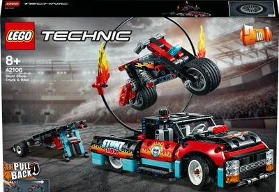 Produktbild von LEGO 42106 Technic Stunt-Show mit Truck und Motorrad Spielzeug für Kinder, 2-in-1 Modell, Lkw mit Rückziehmotor und Anhänger