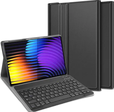 Image de Cazy Housse pour Tablette avec Clavier compatible avec Xiaomi Pad 8 / Pad 8 Pro / Pad 7 / Pad 7 Pro - Étui Clavier Bluetooth AZERTY - Noir