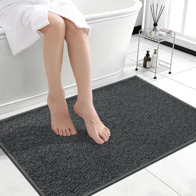 Immagine prodotto di Tappetino da bagno 60x90 cm, grigio scuro, pelo corto, antiscivolo, assorbente, lavabile